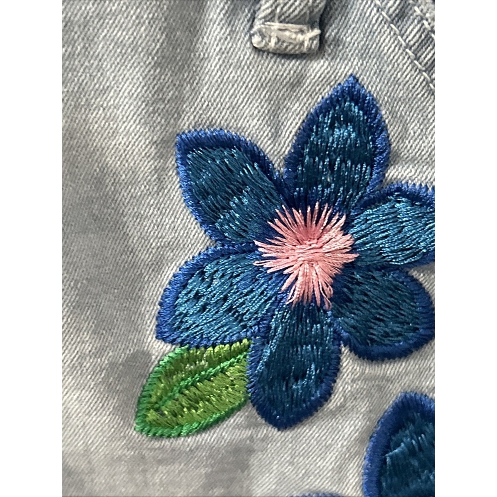 No Boundaries Y2K Denim Overalls Shorts Embroidered Flowers Pockets Sz Small Med - Picture 6 of 10